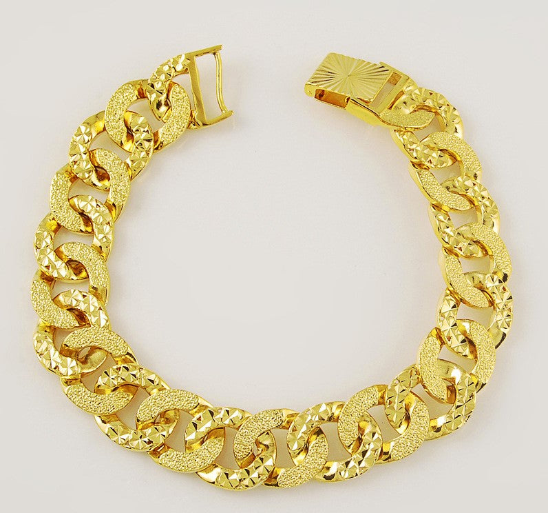 24K Gold Plated 14mm Curb Chain Bracelet - Ruby's Jewelry