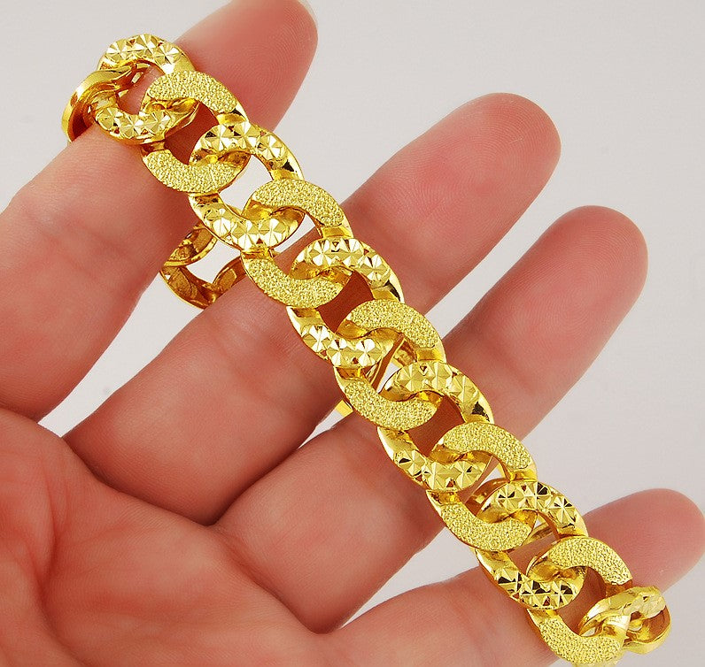 24K Gold Plated 14mm Curb Chain Bracelet - Ruby's Jewelry