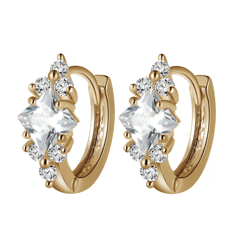 18K Gold Plating Huggie Earrings with AAA Zircon Diamonds