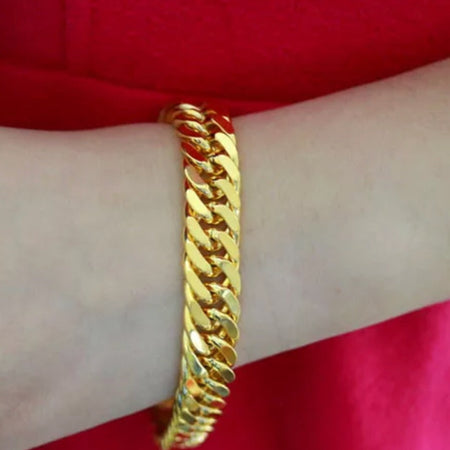 24K Gold Plated 12mm Curb Chain Bracelet - Ruby's Jewelry