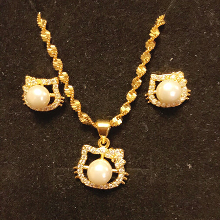 18k Gold Plated Jewelry Set - Hello Kitty Earrings and Necklace - Ruby's Jewelry