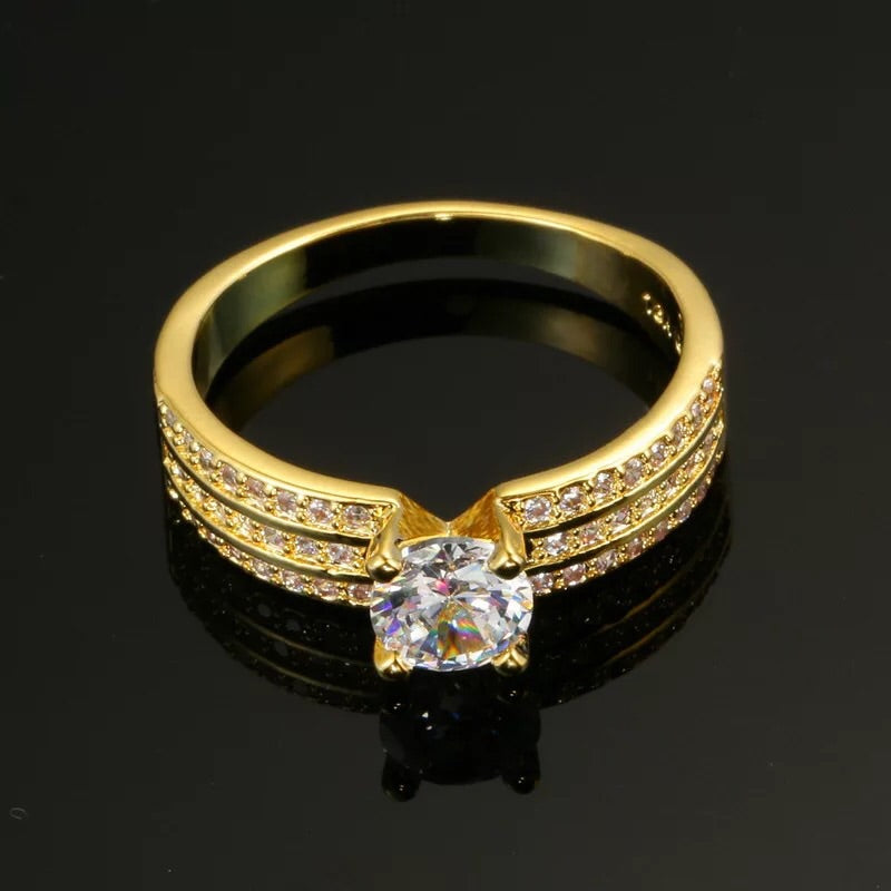 18K Gold Plated Ring with AAA Zircon Diamonds
