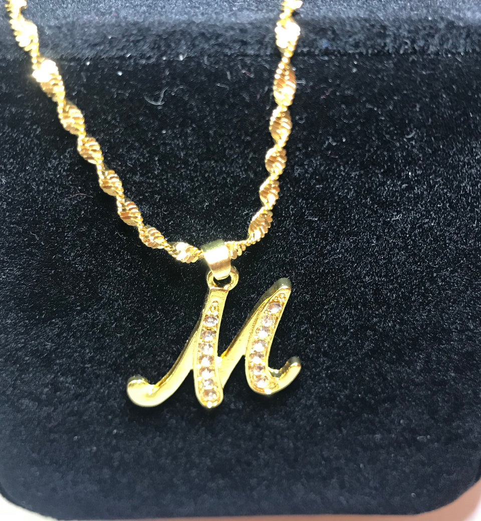 18k gold plated letter with zircon M necklace - Ruby's Jewelry
