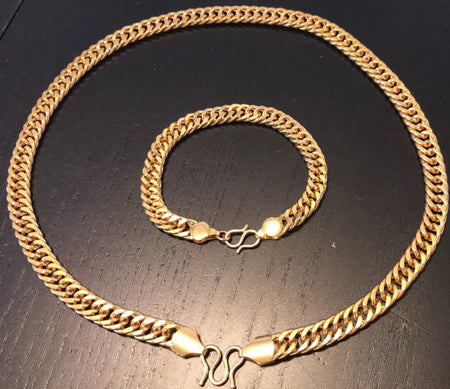 24K Gold Plated Jewelry Set - 8mm Curb Chain Necklace and Bracelet - Ruby's Jewelry