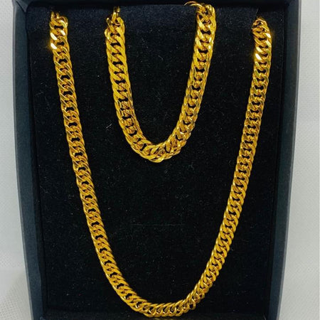 24K Gold Plated Jewelry Set - 8mm Curb Chain Necklace and Bracelet - Ruby's Jewelry
