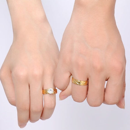 18K Gold Plated Couple Rings with AAA Zircon Diamond - Ruby's Jewelry