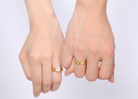 18K Gold Plated Couple Rings with AAA Zircon Diamond - Ruby's Jewelry