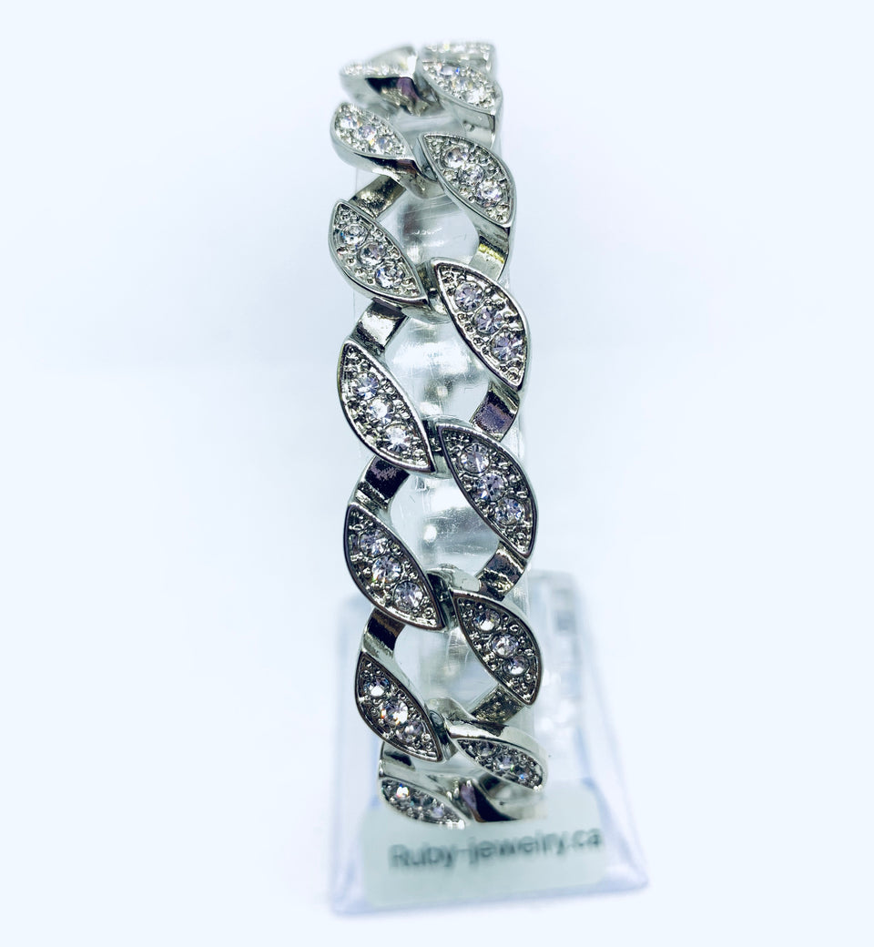24k white gold plated with rhinestone bracelet - Ruby's Jewelry
