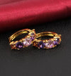 18K Gold Plated Huggie Hoop Earrings with Purple and Pink Crystals - Ruby's Jewelry