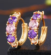18K Gold Plated Huggie Hoop Earrings with Purple and Pink Crystals - Ruby's Jewelry