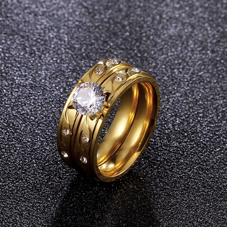 18K Gold Plated Couple Rings with Zircon Diamonds - Ruby's Jewelry