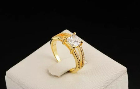 18K Gold Plated Ring with Zircon Diamond - Ruby's Jewelry