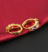 18K Gold Plated Huggie Hoop Earrings with Purple and Pink Crystals - Ruby's Jewelry
