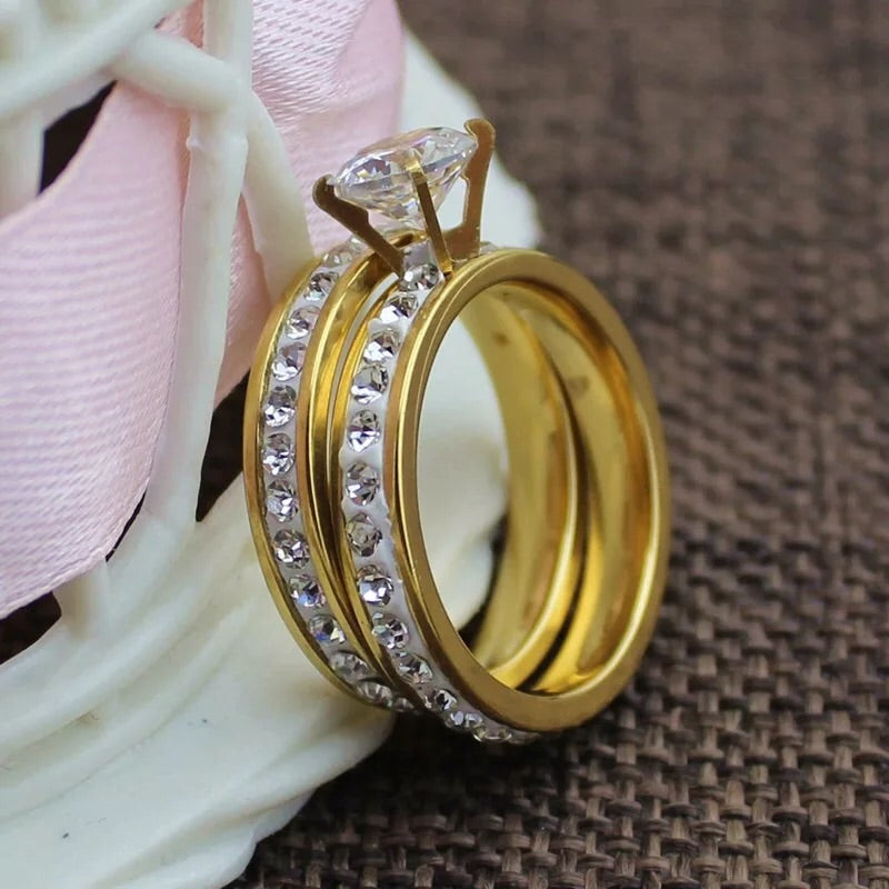 18k gold plated with zircon set ring - Ruby's Jewelry