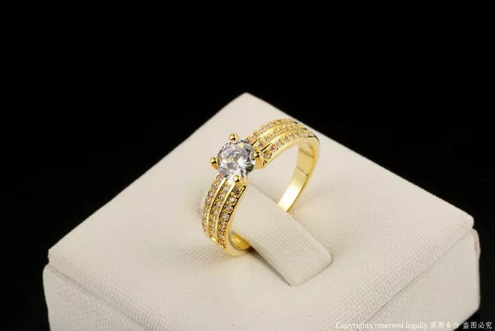 18K Gold Plated Ring with AAA Zircon Diamonds