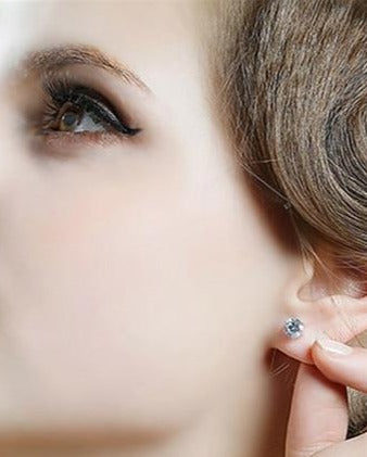 18K White Gold Plated Stud Earrings with Lab Diamond - Ruby's Jewelry