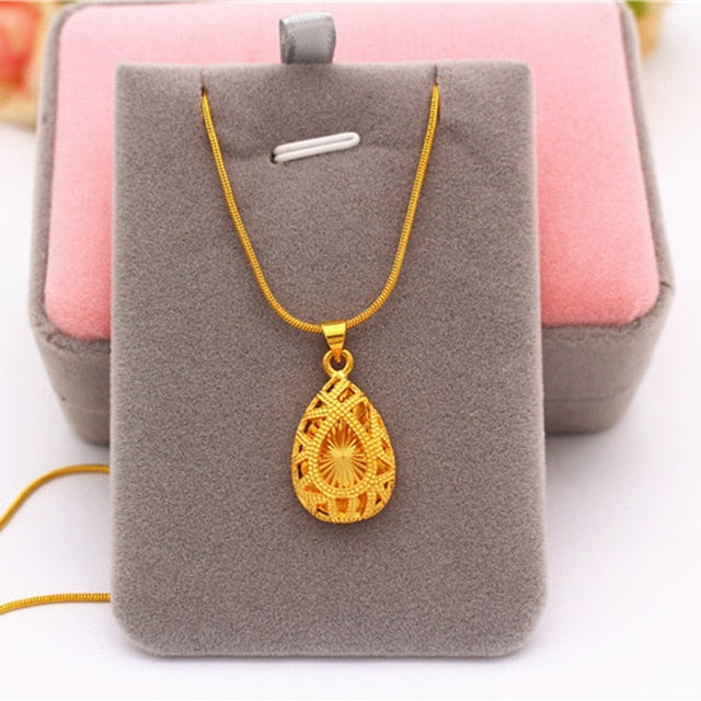 24K Gold plated water-drop , heart and round pendant Necklaces - Ruby's Jewelry
