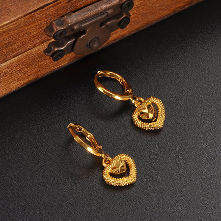 24K Gold Filled Heart Drop Huggie Hoop Earrings - Ruby's Jewelry