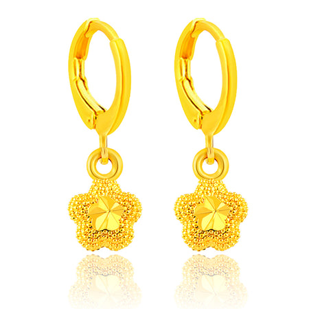 24K Gold Filled Flower Drop Huggie Hoop Earrings - Ruby's Jewelry