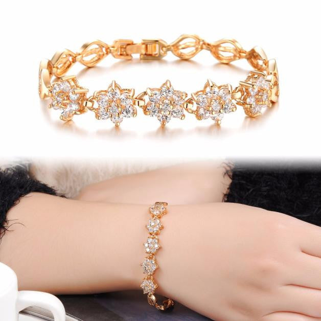 18K Gold Plated Bracelet with Zircon Diamonds - Ruby's Jewelry