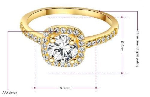 18K Gold Plated Ring with Zircon Diamonds - Ruby's Jewelry