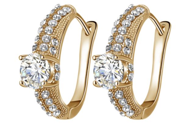 18K Gold Plated Jewelry Set with Rhinestones - Earrings, Necklace, and Ring - Ruby's Jewelry