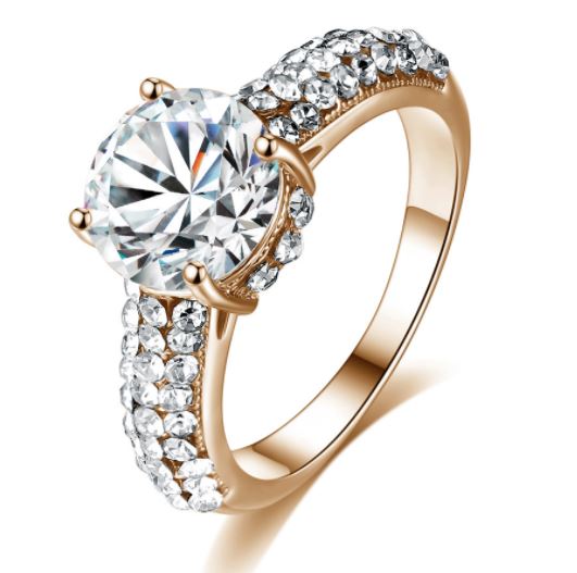 18K Gold Plated Jewelry Set with Rhinestones - Earrings, Necklace, and Ring - Ruby's Jewelry