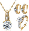 18K Gold Plated Jewelry Set with Rhinestones - Earrings, Necklace, and Ring - Ruby's Jewelry