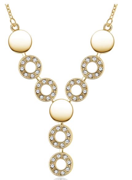 18K Gold Plated Jewelry Set with Rhinestones - Earrings , Necklace, and Ring - Ruby's Jewelry