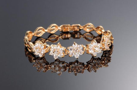 18K Gold Plated Bracelet with Zircon Diamonds - Ruby's Jewelry