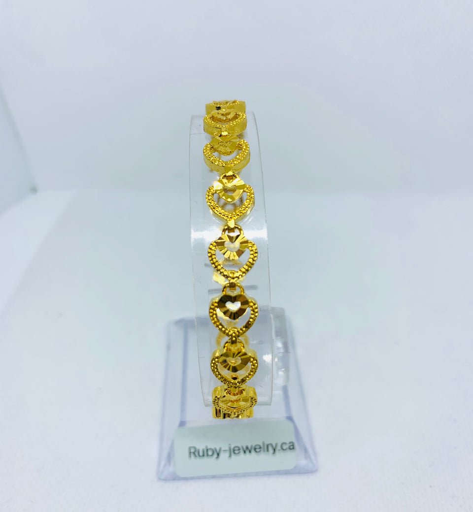 24K Gold Plated 8mm Heart-linked Bracelet - Ruby's Jewelry