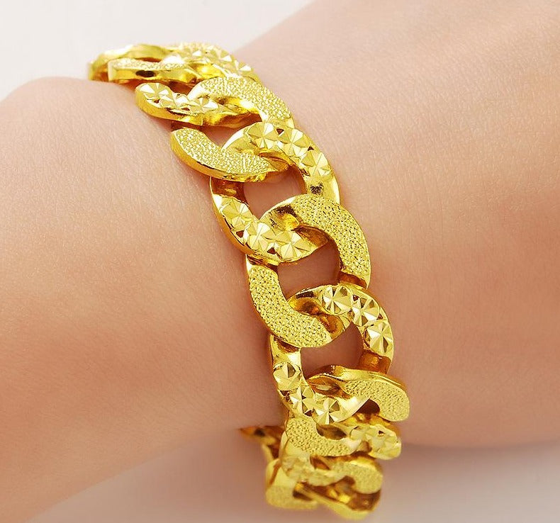24K Gold Plated 14mm Curb Chain Bracelet - Ruby's Jewelry