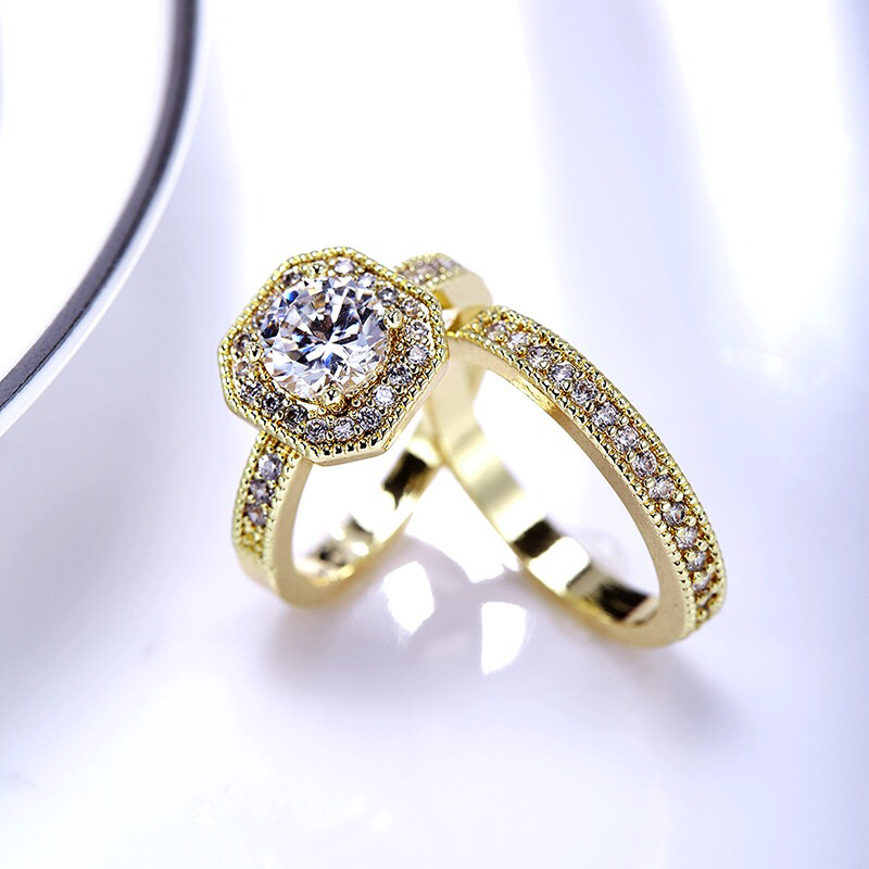 14K Gold Plated Couple Rings with AAA Zircon Diamonds - Ruby's Jewelry