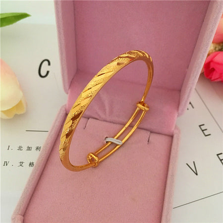 24K Gold Plated Adjustable Twill Bangle - Ruby's Jewelry