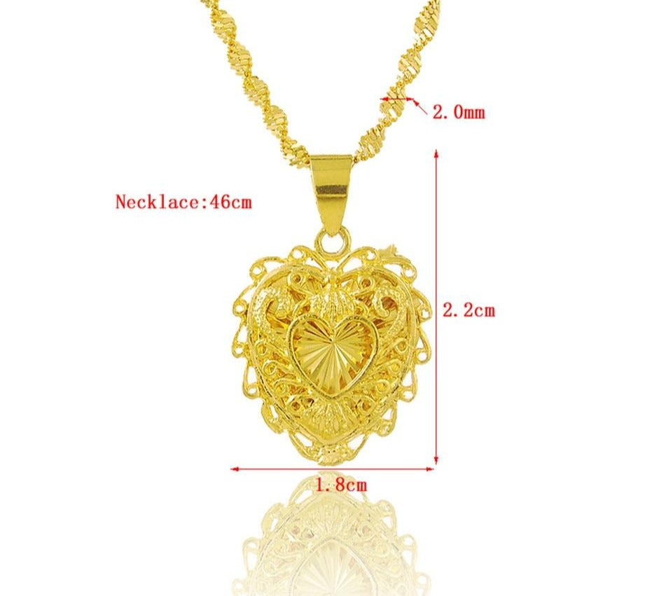 24K Gold  Plated  Hollow Heart Pendant Necklace - Ruby's Jewelry