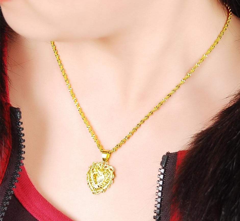 24K Gold  Plated  Hollow Heart Pendant Necklace - Ruby's Jewelry