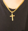 24K Gold Plated Rope Chain Necklace with Cross Pendant - Ruby's Jewelry