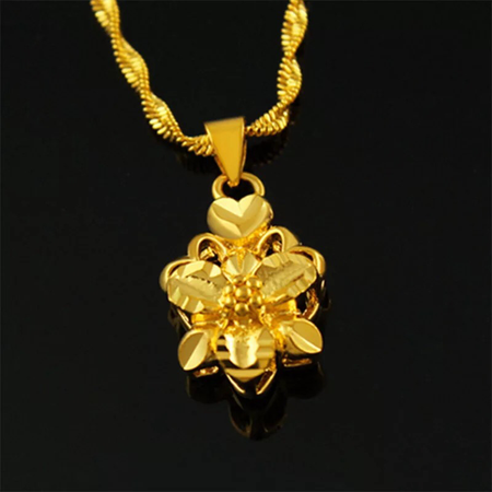18K Gold Plated Spiral Chain Necklace with Flower Pendant - Ruby's Jewelry