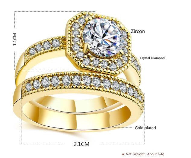 18K Gold Plated Couple Rings with Zircon Diamonds - Ruby's Jewelry
