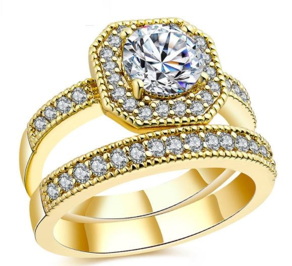 18K Gold Plated Couple Rings with Zircon Diamonds - Ruby's Jewelry