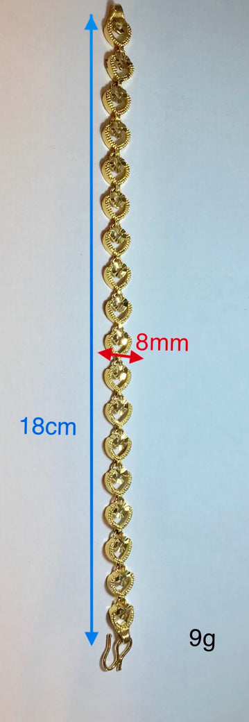 24K Gold Plated 8mm Heart-linked Bracelet - Ruby's Jewelry