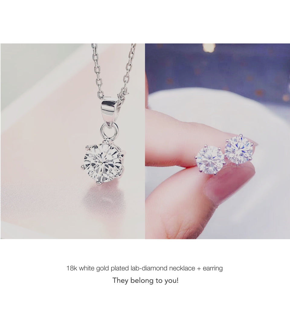 18k white gold filled Luxury lab-diamond necklace and bracelet set - Ruby's Jewelry
