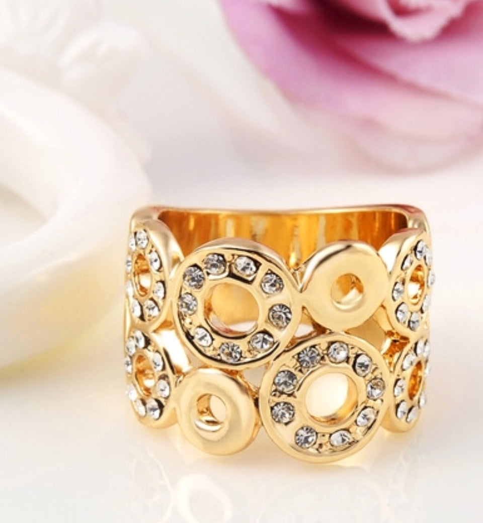 18K Gold Plated Bubble Design Ring with Zircon Diamonds - Ruby's Jewelry