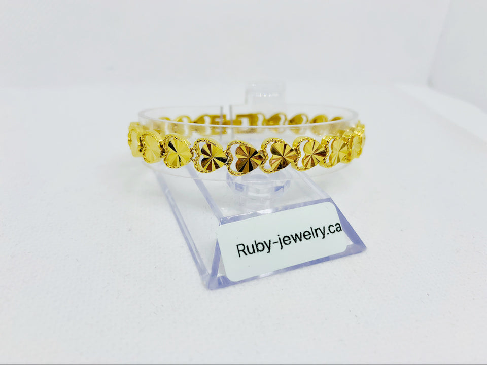 24K Gold Plated 8mm Heart-linked Bracelet - Ruby's Jewelry