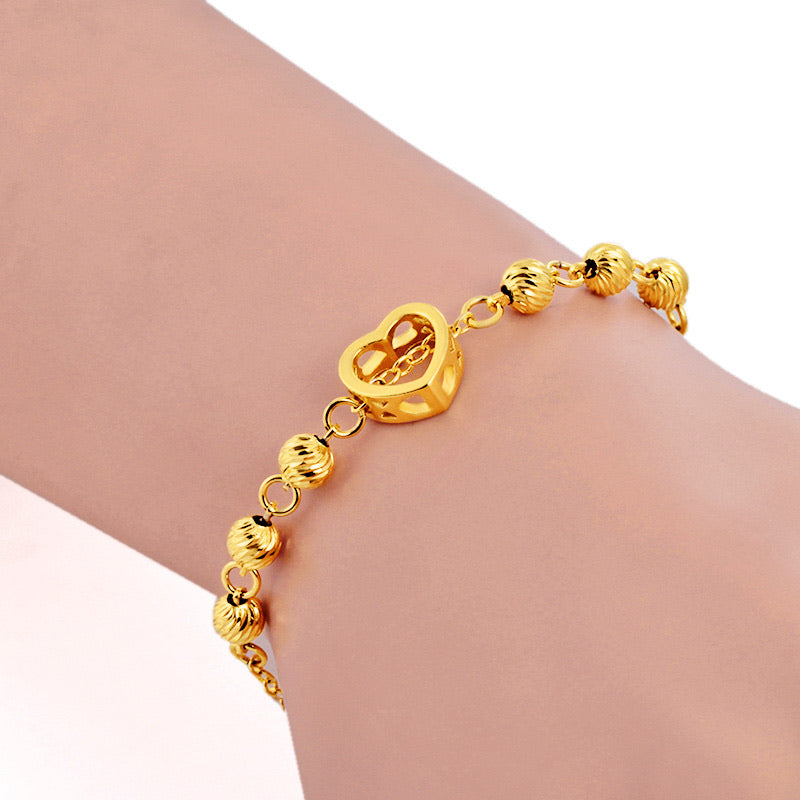 24k gold plated heart and balla bracelet - Ruby's Jewelry