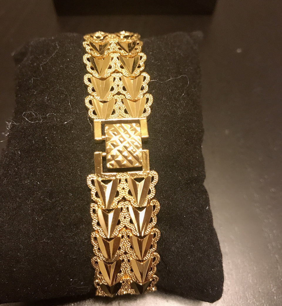 24K Gold Plated 16mm Diamond-linked Double Row Bracelet - Ruby's Jewelry