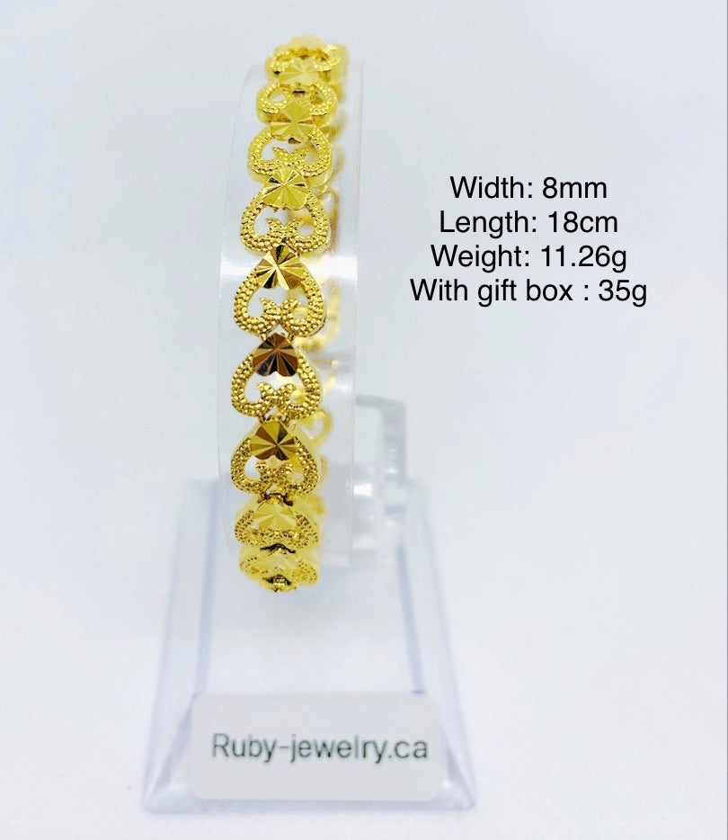 24K Gold Plated 8mm Heart-linked Bracelet - Ruby's Jewelry