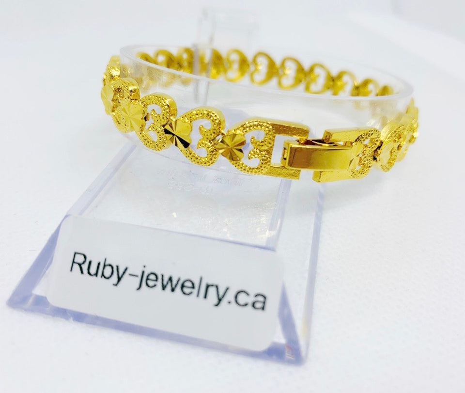 24K Gold Plated 8mm Heart-linked Bracelet - Ruby's Jewelry