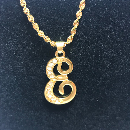 18k gold plated letter with zircon E necklace - Ruby's Jewelry