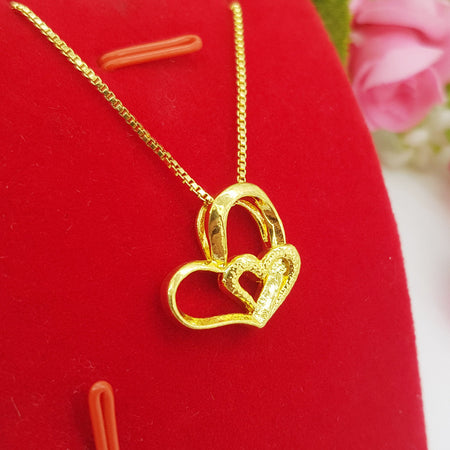 24k gold plated double heart pendant necklace - Ruby's Jewelry
